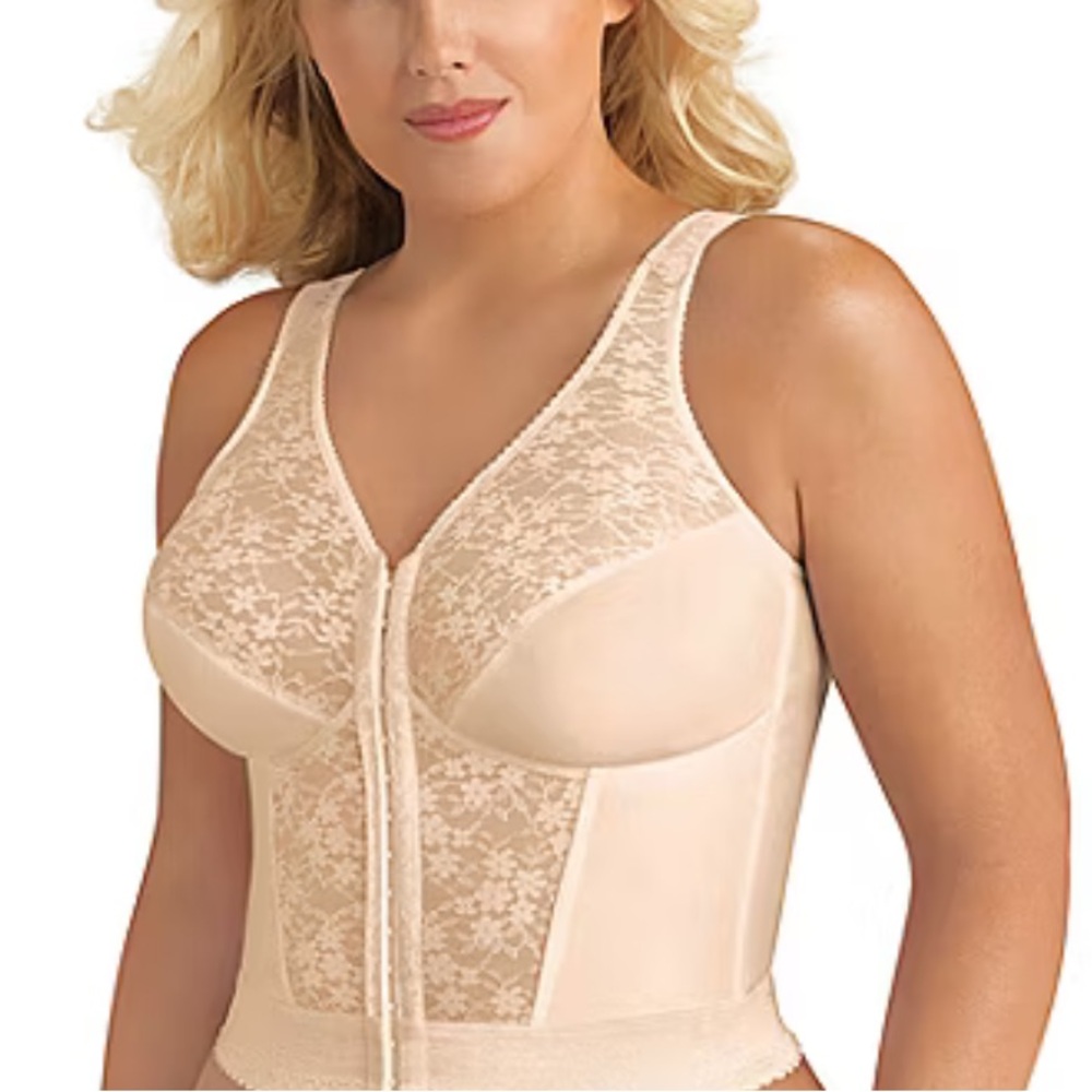 Posture Support Lace Front-Closure Full coverage Smooth Back Bra - Cream